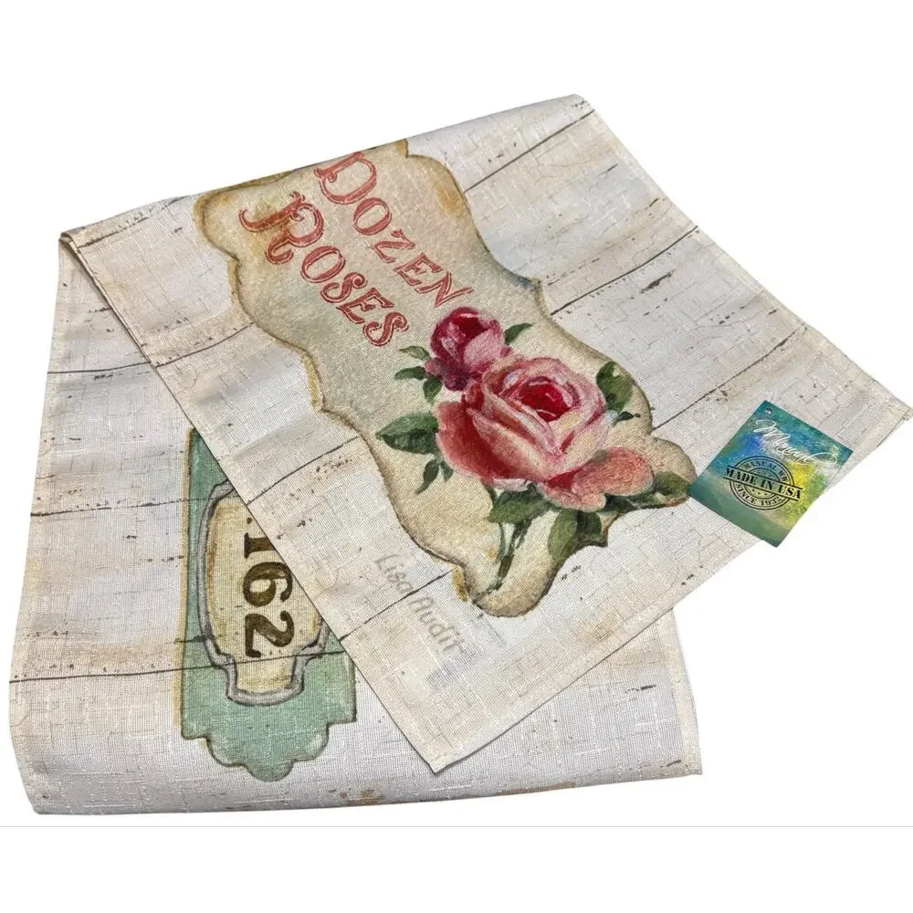 Flower Market Table Runner Cottagecore Pansy Rose Floral Made in USA 13x72
